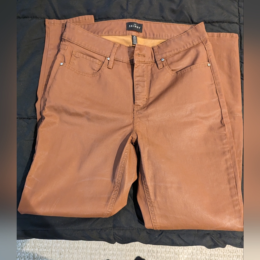 White House Black Market Brown Coated Curvy Skinny Jeans Size 2S (short)